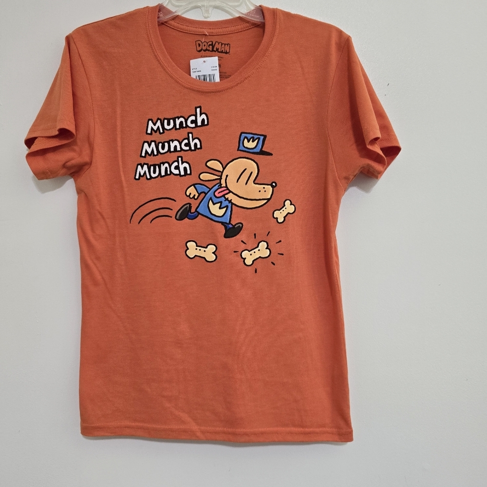 nwt DOG MAN youth size XL (18-20) Crew Neck Short Sleeve Graphic T Shirt Orange